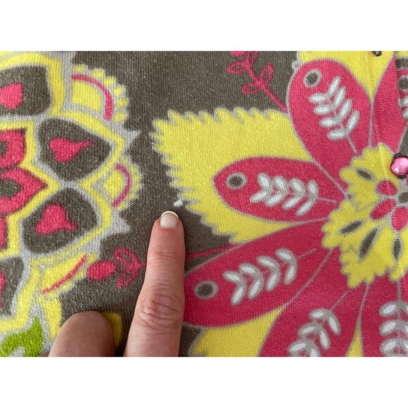 Peck & Peck Weekend Yellow Pink Floral Cotton Blend Crew Neck Cardigan, Size S - Picture 13 of 13